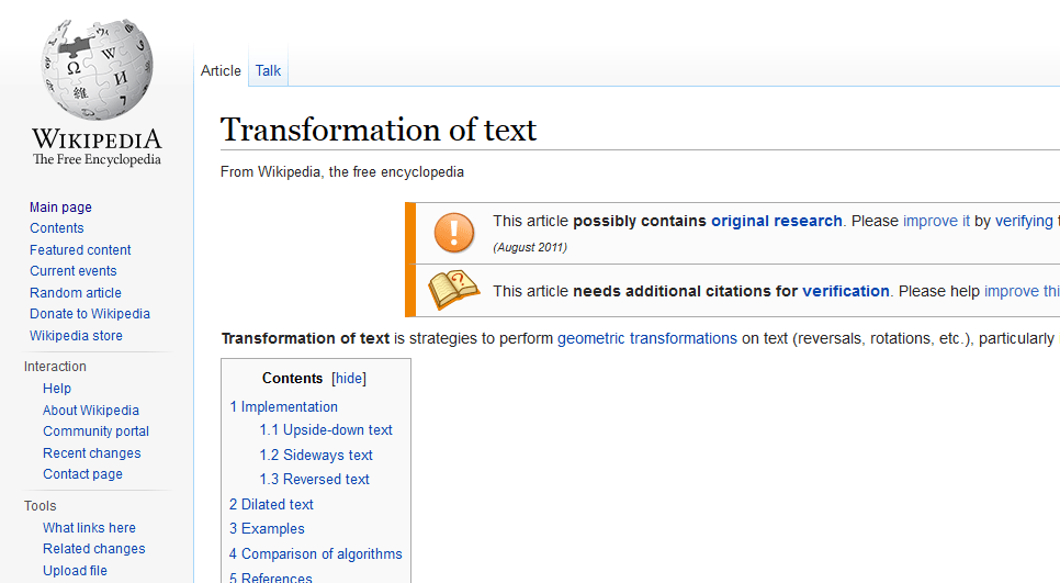 Wikipedia: Transformation of text